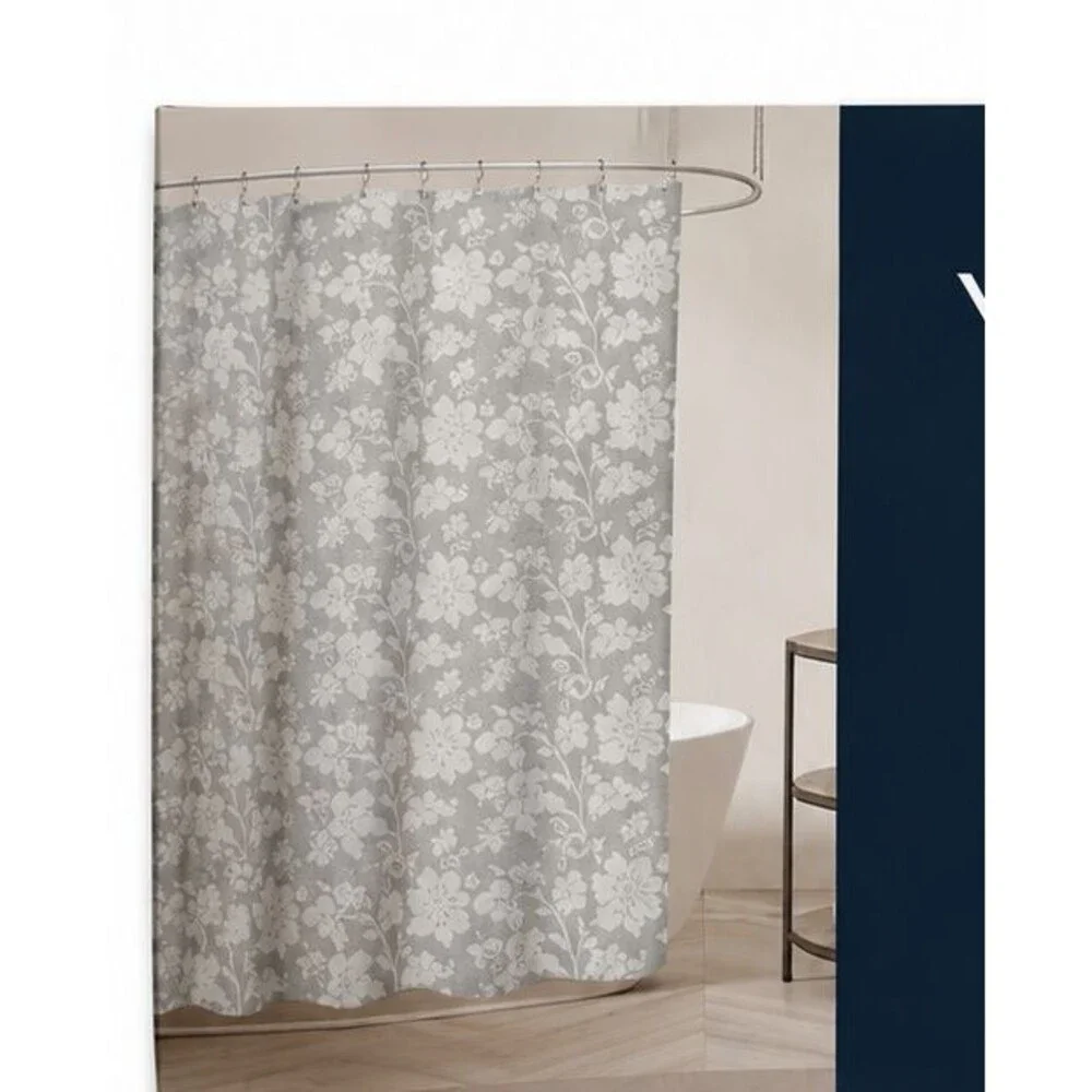 Waterford Luxury Textured Fabric Shower Curtain Gray White Machine Washable
